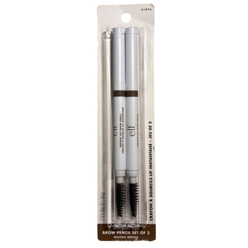 ELF Brow Pencil Instant Lift Neutral Brown Dual-Ended Spoolie Brush Set Of 2